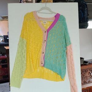 BiBi Multicolor Women's Cardigan - Yellow, Green, Pink